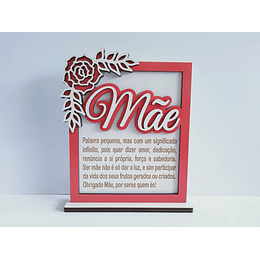 Placa "Mãe" com dedicatória e Flôr