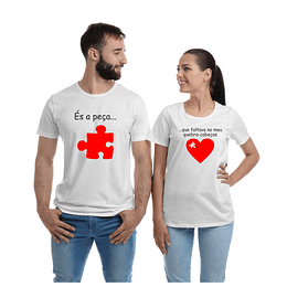 Par de T-shirts Namorados - Coração e Peça de Puzzle