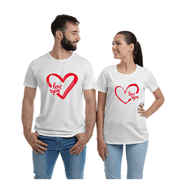 Par de T-shirts Namorados - Coração Vermelho 'I Love You'