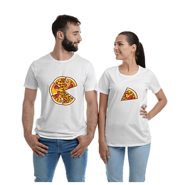 Par de T-shirts Namorados - Pizza Completa e Fatia Separada