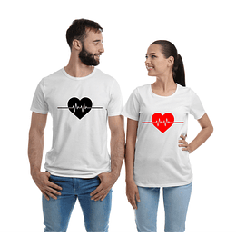 Par de T-shirts Namorados - Coração e Linha Cardio