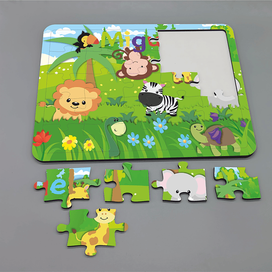 Puzzle infantil personalizado com nome Animais da Selva