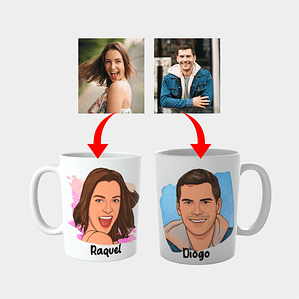 Canecas Namorados - Cartoon Personalizado e Dedicatória - Pack 2 unidades