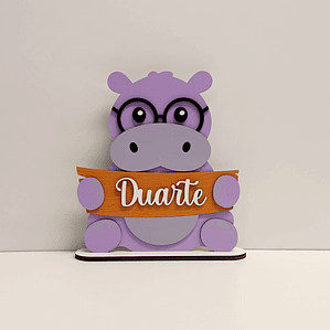 Placa de Quarto Personalizada com Nome - Hipopótamo