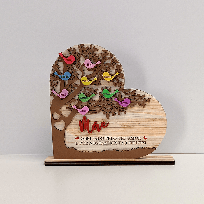 Placa Decorativa Coração com Passarinhos Personalizados 1