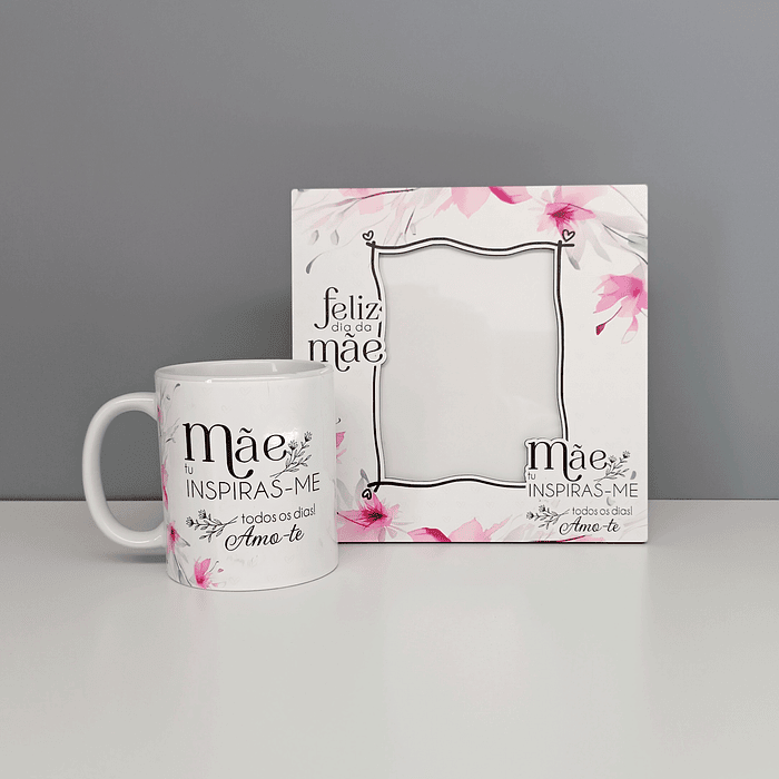 Conjunto Moldura e Caneca Personalizados - Dia da Mãe, Tema Floral_rosa 2