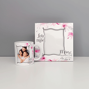 Conjunto Moldura e Caneca Personalizados - Dia da Mãe, Tema Floral_rosa