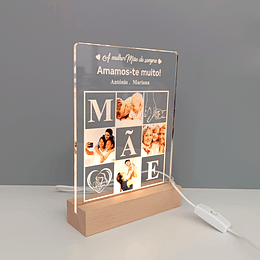 Candeeiro LED Personalizado - "Melhor Mãe Sempre" com Fotos