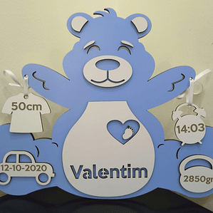 Placa de Nome e Dados de Nascimento - Forma Ursinho