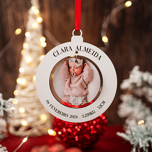 Bola de Natal com Fotografia, Nome e Dados de Nascimento
