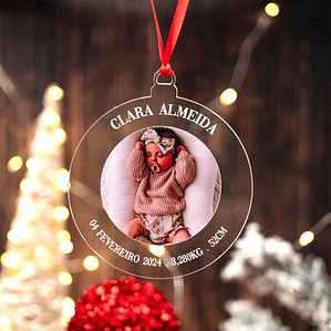 Bola de Natal em Acrílico com Fotografia e Dados de Nascimento