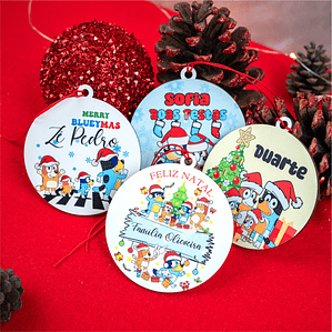 Bola de Natal Personalizada - Tema Bluey e Bingo