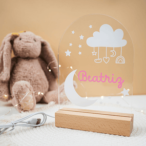 Candeeiro em Acrílico Personalizado com Nome e Tema Nuvem