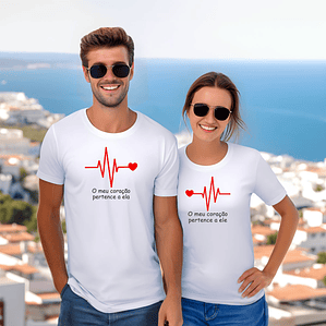 Par de T-shirts Namorados - Batimento Cardíaco e Dedicação