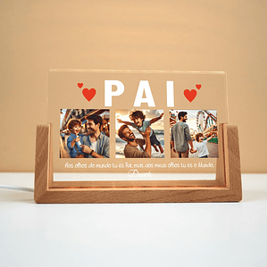 Luz Noturna LED Personalizada - Dia do Pai com 3 Fotografias e Dedicatória