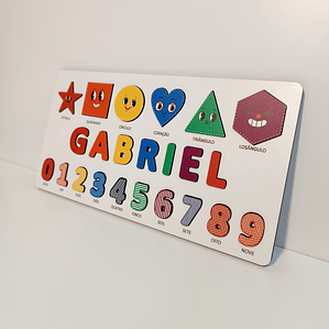  Jogo de Encaixe Personalizado – Formas, Números e Nome (Arco‑Íris)