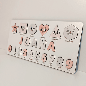  Jogo de Encaixe Personalizado – Formas, Números e Nome (rosa)