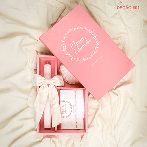Caixa de Batizado Personalizada  + Vela + Toalha + Concha - Rosa