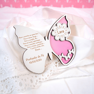 Lembrança Batismo / Primeira Comunhão / Profissão de Fé / Crisma - Borboleta com fundo colorido