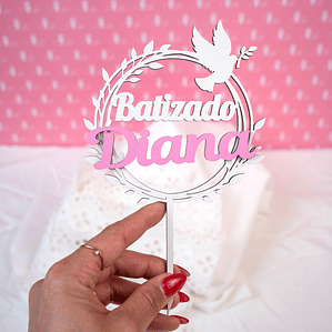 Topo de Bolo Personalizado – Modelo 2 (Batizado / Comunhão / Profissão de Fé)