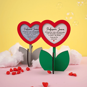 Flor‑Coração em MDF com Dedicatória Personalizada