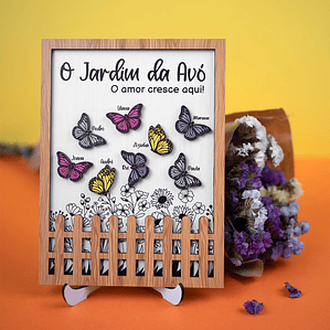 Placa “O Jardim da Avó” com Borboletas Personalizadas