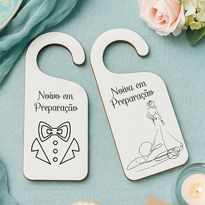 Conjunto de Placas de Porta “Noivo & Noiva em Preparação” – Modelo 1