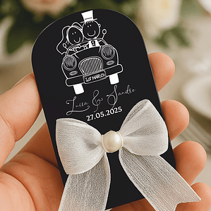 Lembrança de Casamento em Acrílico Preto com Laço – Modelo M1