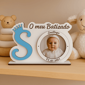 Mini-Moldura com Letra Inicial para Batizado em MDF