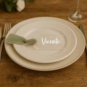 Marcador de Lugar em Acrílico com Laço de Tecido – Personalizado