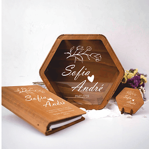 Caixa Hexagonal + Livro de Honra de Casamento Personalizados