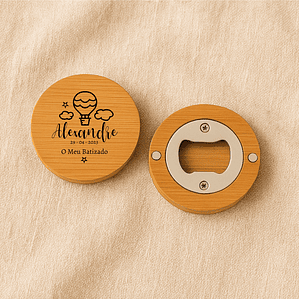 Abre-cápsulas magnético personalizável em bambu - Balão