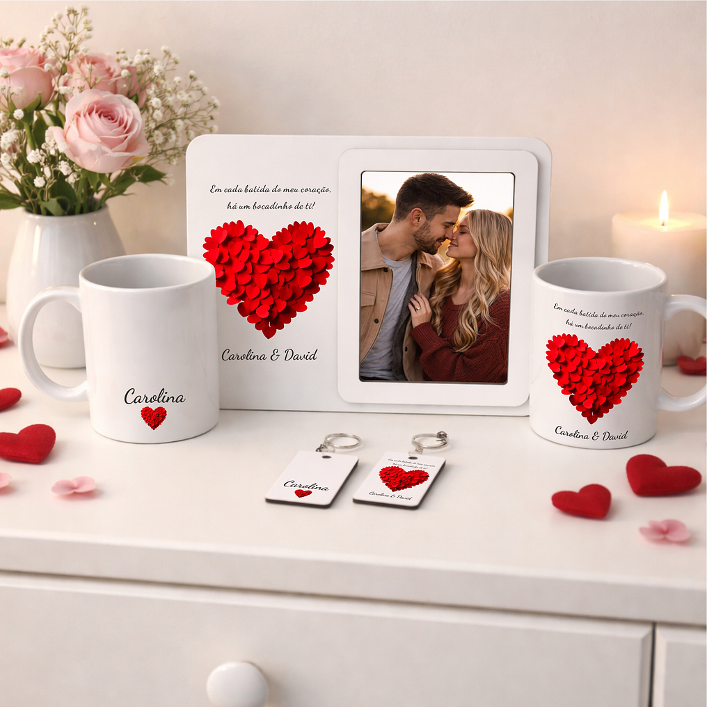 Conjunto Namorados – Bocadinho de ti - Moldura+Caneca+Porta-chaves 1