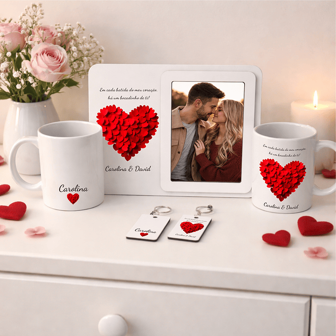 Conjunto Namorados – Bocadinho de ti - Moldura+Caneca+Porta-chaves 1