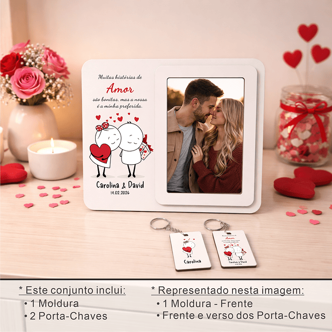 Conjunto Namorados – História Preferida – Moldura, Caneca e Porta-chaves Personalizados 5