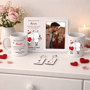 Conjunto Namorados – História Preferida – Moldura, Caneca e Porta-chaves Personalizados