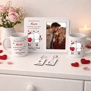 Conjunto Namorados – História Preferida – Moldura, Caneca e Porta-chaves Personalizados