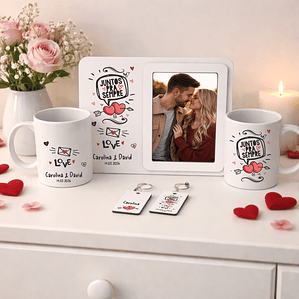 Conjunto Namorados – Juntos pra Sempre – Moldura, Caneca e Porta-chaves Personalizados