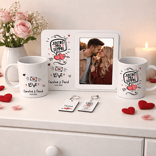 Conjunto Namorados – Juntos pra Sempre – Moldura, Caneca e Porta-chaves Personalizados