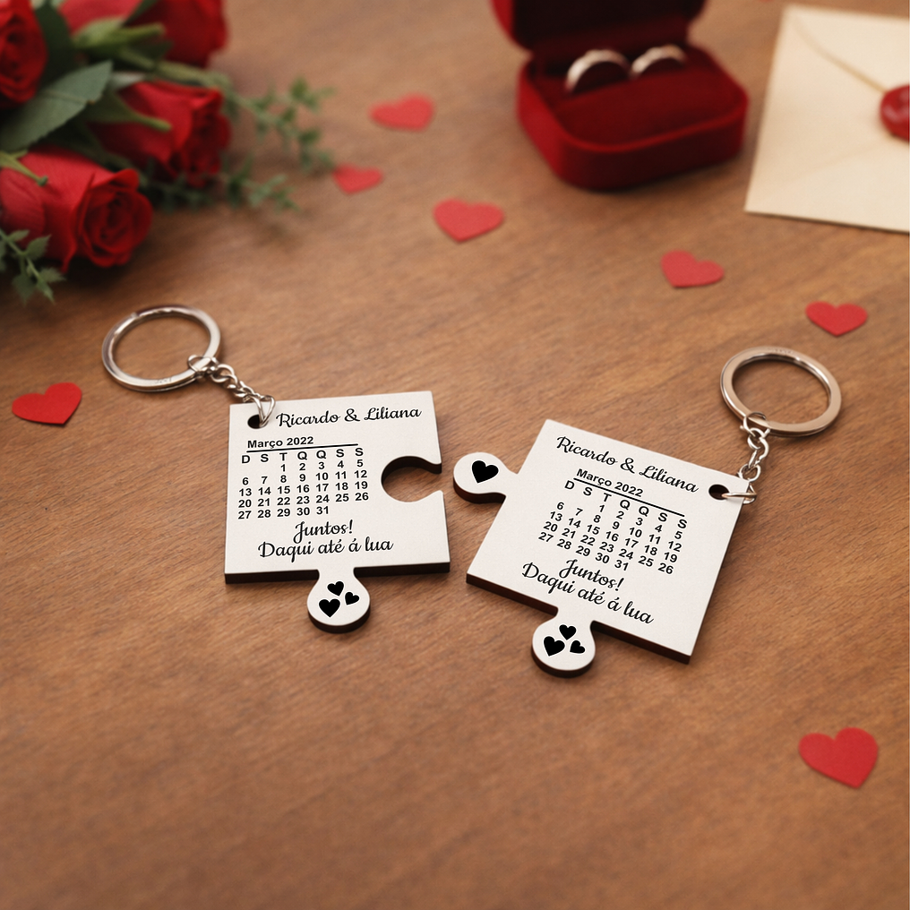 Conjunto Porta-chaves Puzzle Namorados Personalizado 1