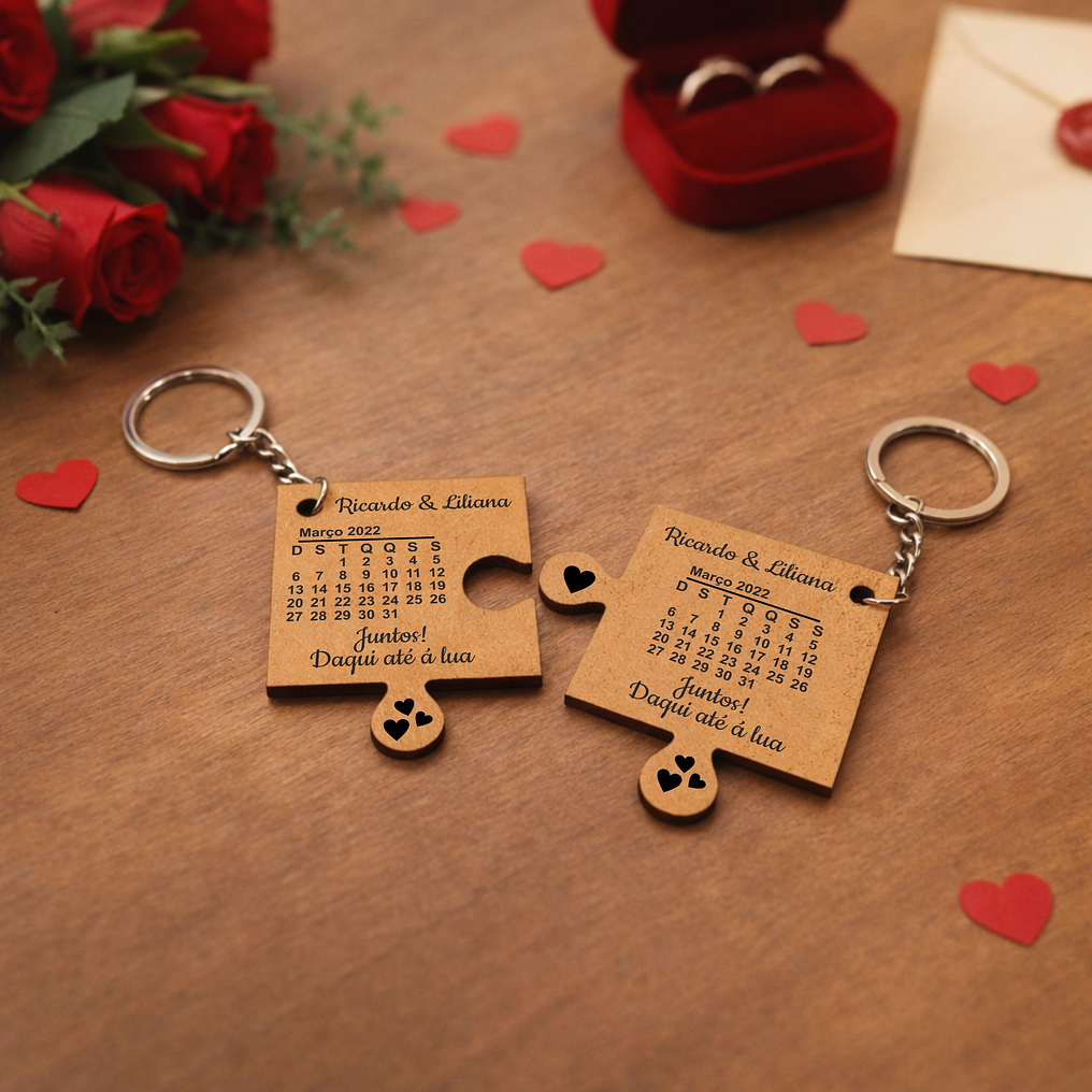 Conjunto Porta-chaves Puzzle Namorados Personalizado 2