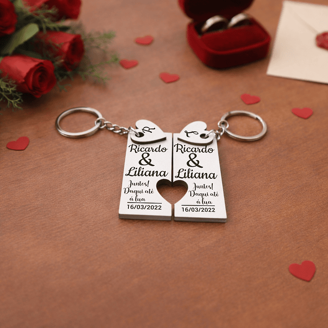 Conjunto Porta-chaves Puzzle com Coração Personalizado 2