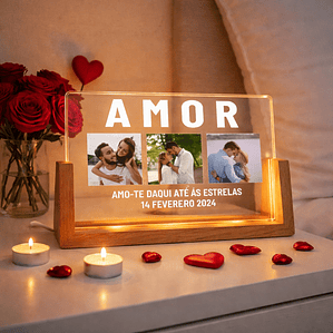 Candeeiro LED Personalizado - 3 Fotografias e Dedicatória Namorados