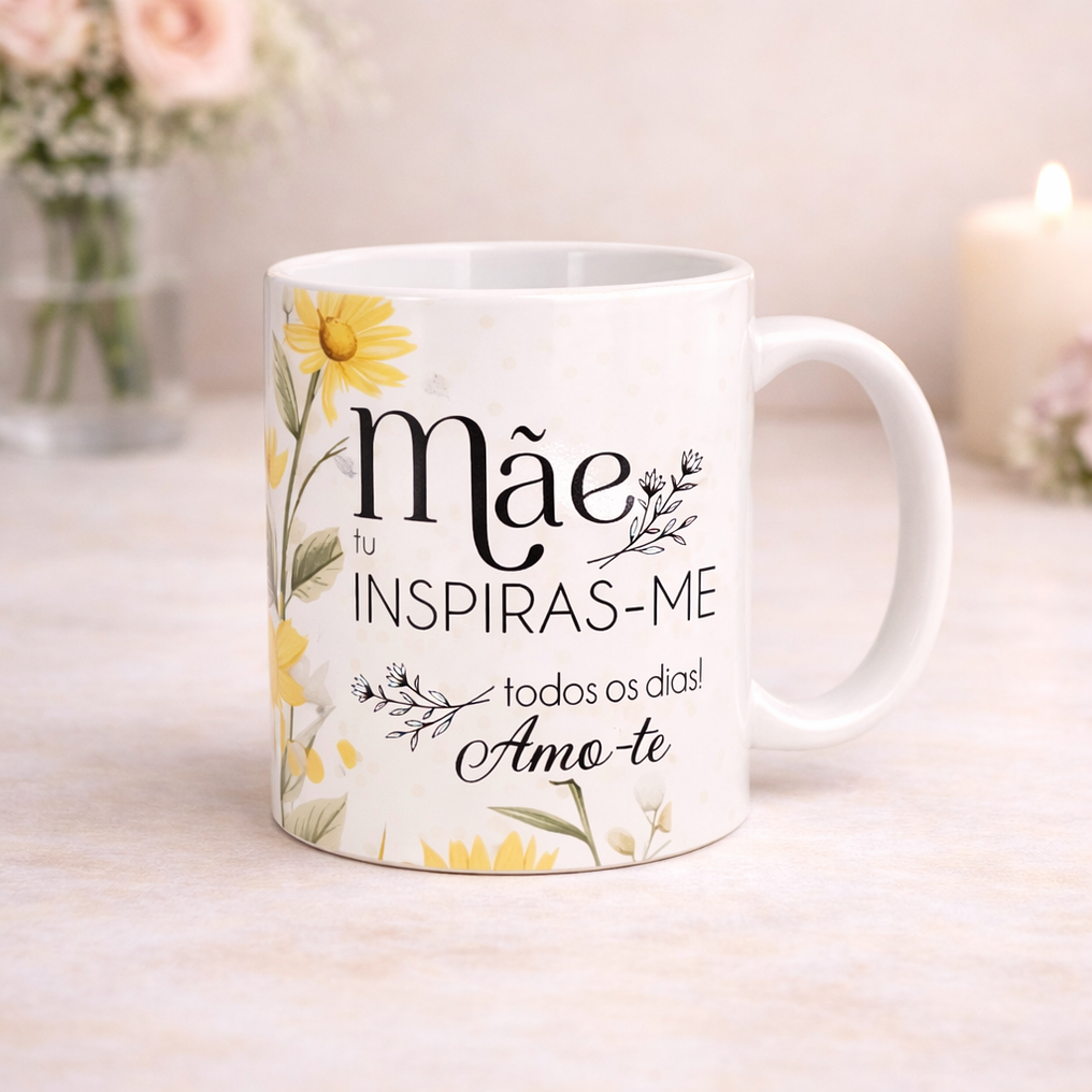 Conjunto Moldura e Caneca Personalizados - Dia da Mãe, Tema Floral_amarelo 4
