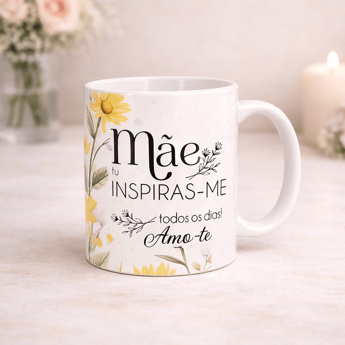 Conjunto Moldura e Caneca Personalizados - Dia da Mãe, Tema Floral_amarelo 4