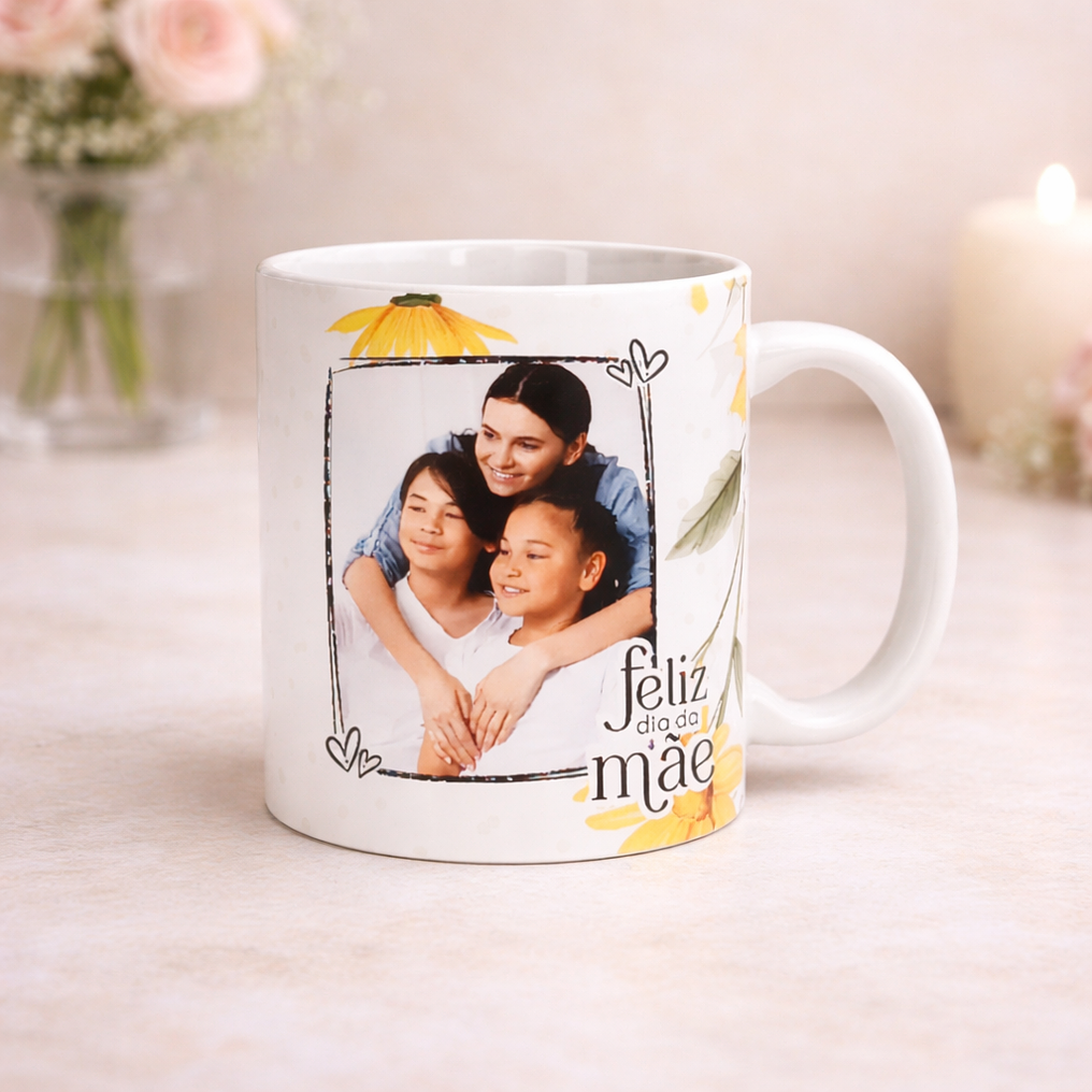 Conjunto Moldura e Caneca Personalizados - Dia da Mãe, Tema Floral_amarelo 6