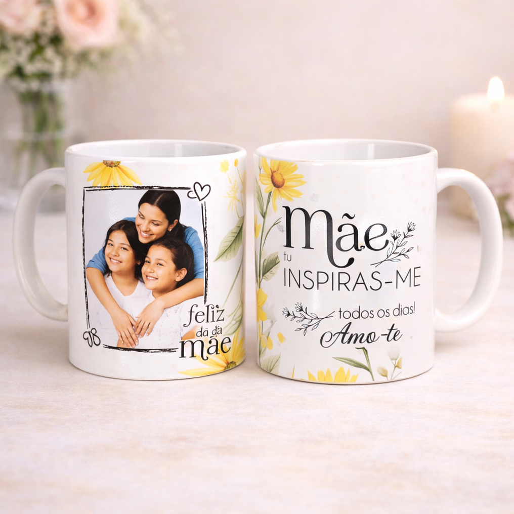 Conjunto Moldura e Caneca Personalizados - Dia da Mãe, Tema Floral_amarelo 3