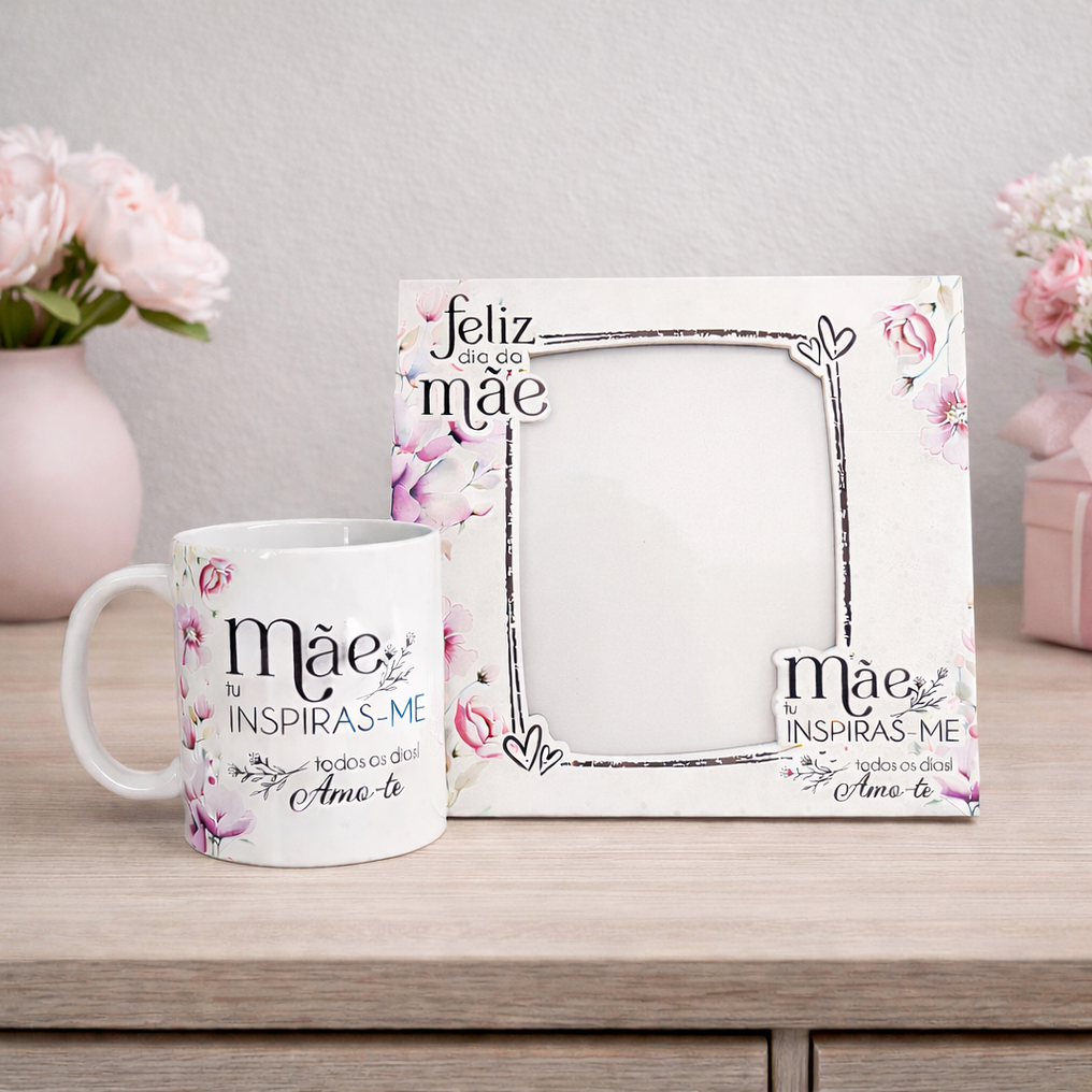 Conjunto Moldura e Caneca Personalizados - Dia da Mãe, Tema Floral_lilás 2