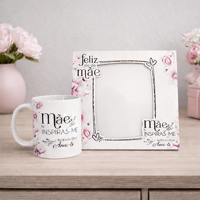 Conjunto Moldura e Caneca Personalizados - Dia da Mãe, Tema Floral_lilás 2