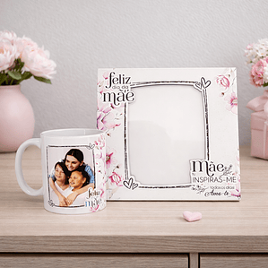 Conjunto Moldura e Caneca Personalizados - Dia da Mãe, Tema Floral_lilás